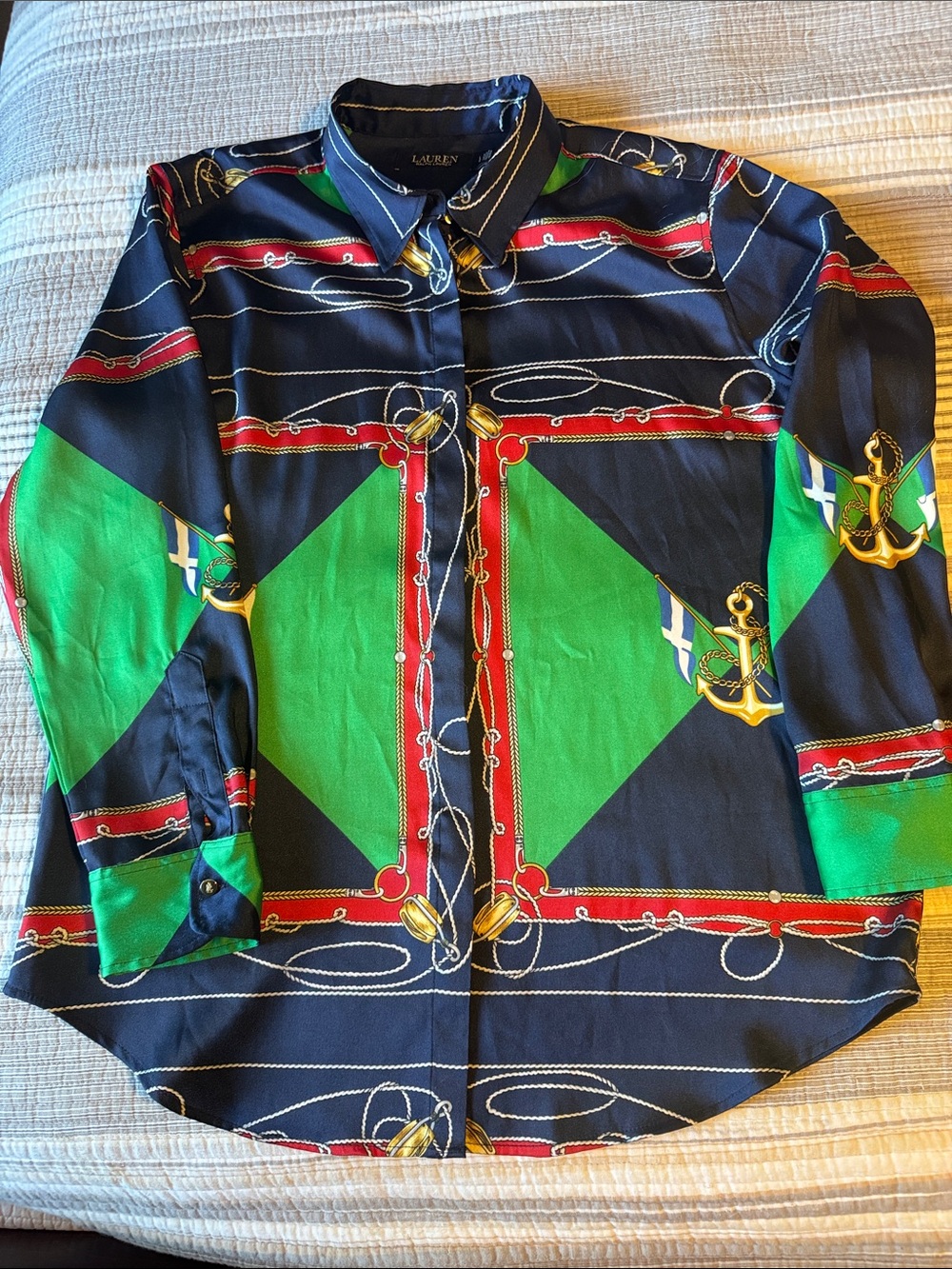 Lauren Ralph Lauren Navy, Green & Red Nautical Print Button-Up Shirt